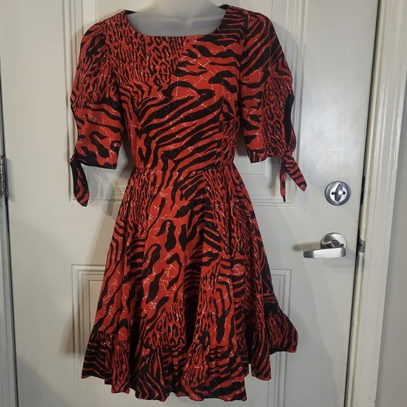 square dance co red zebra leopard animal print swing dress vintage rockabilly - Picture 1 of 10